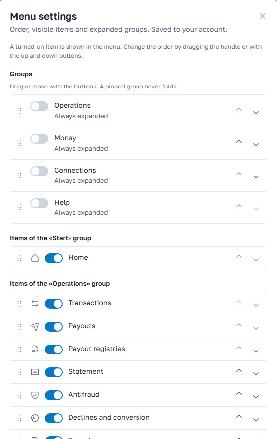 Menu settings