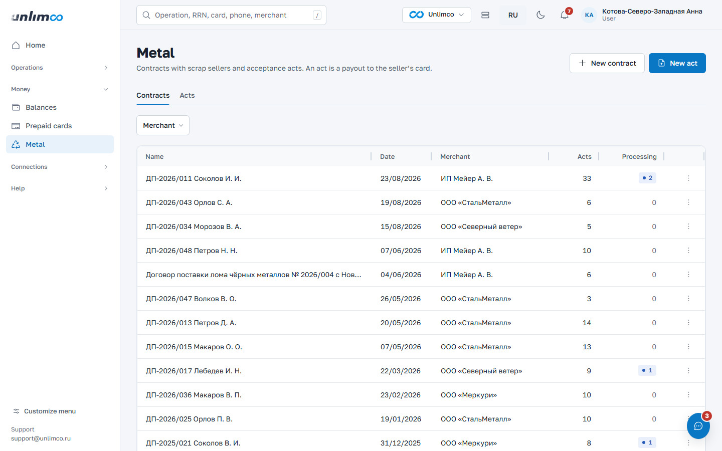 Metal section